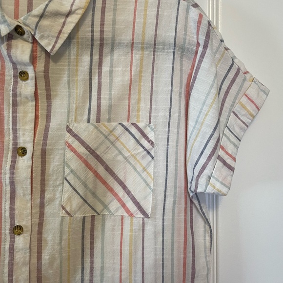 Pink Rose Striped Button Up Blouse - Picture 2 of 6